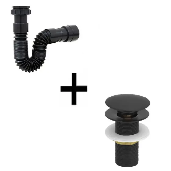 Válvula Ralo Click Preto Fosco Lavatório 7/8 Sifão Black Controle Vedacao