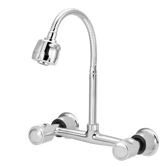 Misturador Cozinha Gourmet Parede Flexivel Metal Cromado Luxo Bica Inox 1/4 Volta