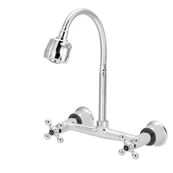 Misturador Cozinha Parede Gourmet Flexivel Metal Cromado Luxo Bica Inox 1/4 Volta Ceramica