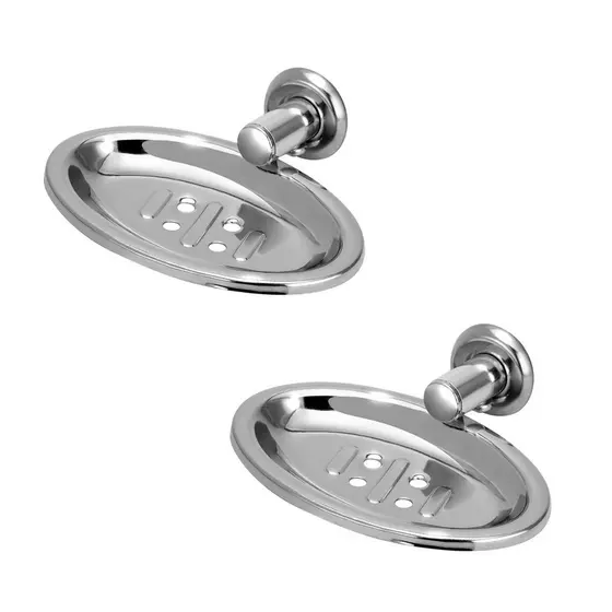Kit 2 Saboneteira Inox Para Banheiro Parede Porta Sabonete Metal Cromado Suporte Fixação Dupla Parafusos