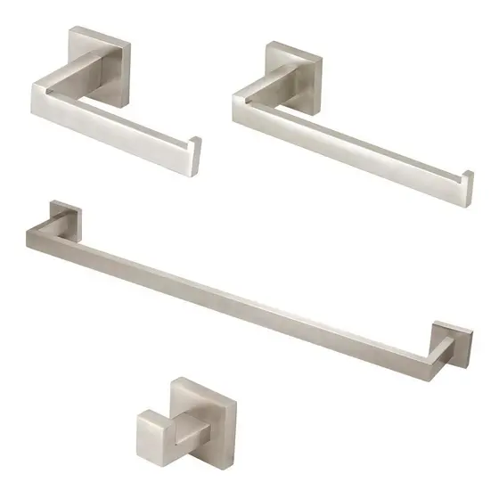 Kit Acessórios Banheiro Inox Escovado Quadrado 4 Peças Inox Completo