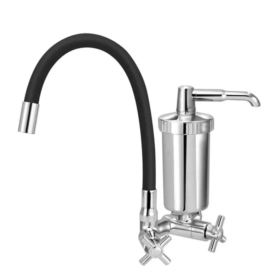 Torneira Cozinha Parede Flexivel Preto ABS Com Filtro Slim 1/4 Volta Gourmet Bica Giratoria