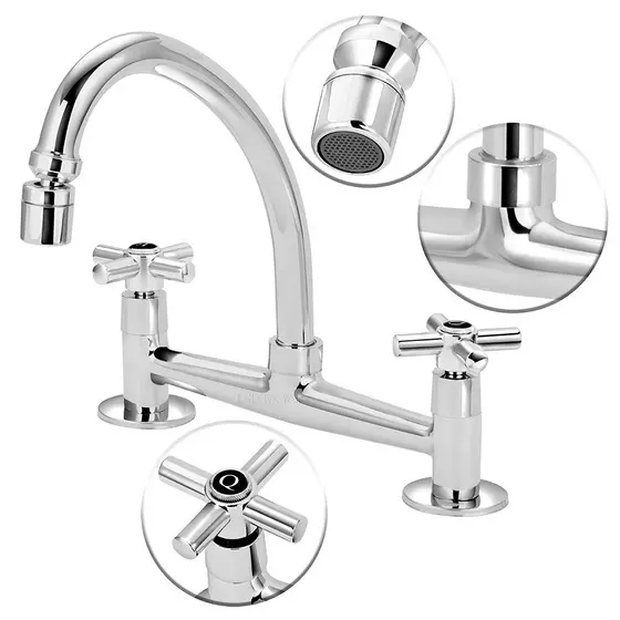 Misturador Cozinha Mesa Arejador Articulado Cromado 1/4 Volta Ceramica Metal Duplo Comando
