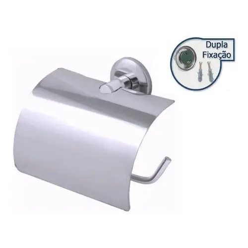 Porta Papel Higienico Parede Banheiro Com Tampa Inox Cromado Metal Fixacao Parafusos