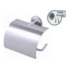 Porta Papel Higienico Parede Banheiro Com Tampa Inox Cromado Metal Fixacao Parafusos