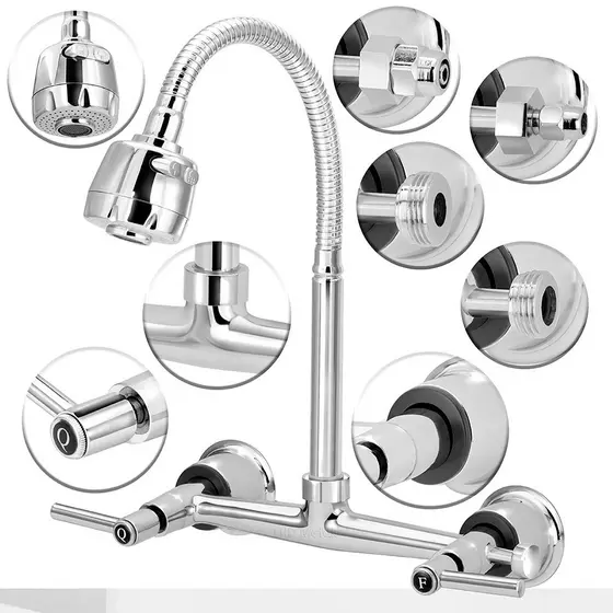 Torneira Cozinha Gourmet Parede Saída Filtro Purificador Universal Cozinha Quente Fria Metal Flexível Misturador