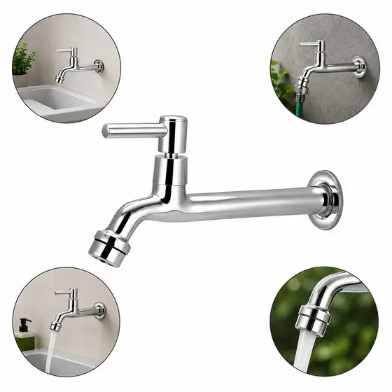 Torneira Tanque jardim cozinha Reta Parede Metal 22cm 1/4v Agua Quente Fria Gourmet Modelar