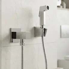 Kit Ducha Higiênica Luxo Quadrada Metal e Gatilho ABS 1/4 de Volta para Banheiro