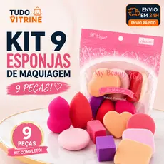 Kit 9 Esponjas Para Maquiagem Macias Laváveis Reutilizáveis Com Puff Completo