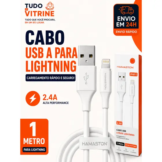 Cabo USB para Lightning 4.8A 1 Metro Carregamento Rápido para iPhone iPad
