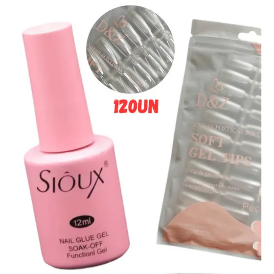 Kit UNHA POSTIÇA SOFT GEL D&Z 120UN + Cola Gel Base