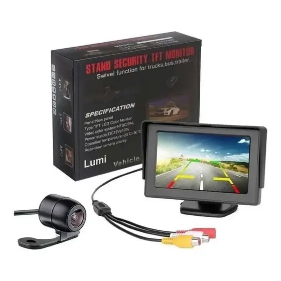 Kit Tela Retrovisor 4.3 Fixa Mais Câmera de Ré