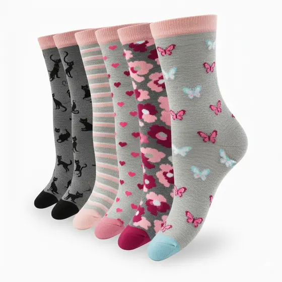 Kit 12 Meia Cano Médio Femininas Estampadas Sortidas ou Lisas Feminina Mulher Cores Barato