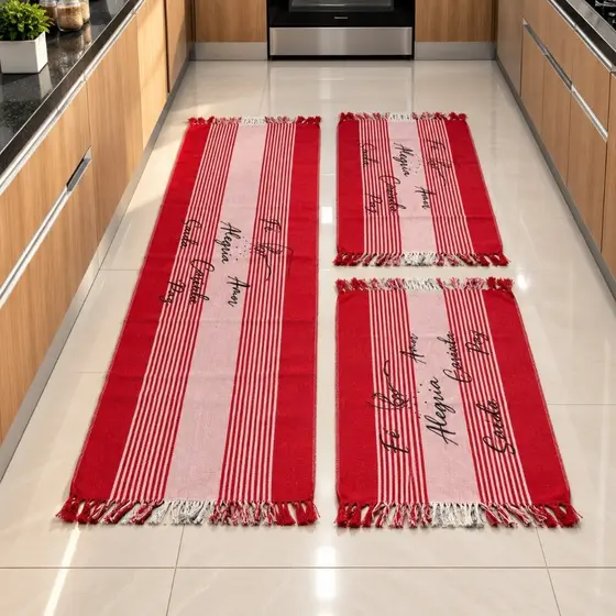 Jogo  Passadeira Kit Cozinha Tapete 3 Peças Decoração