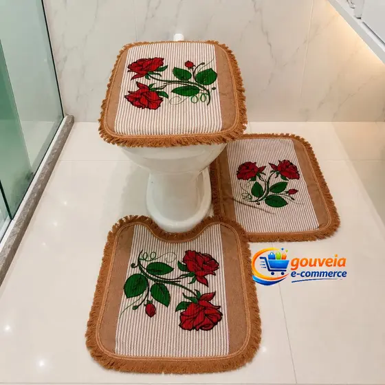 Kit Tapete Banheiro 3 Peças Luxo 100% Algodão Decoração