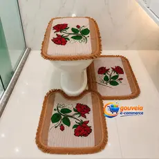 Kit Tapete Banheiro 3 Peças Luxo 100% Algodão Decoração