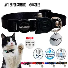 Coleira Para Gato Com Plaquinha Em Aço Inox Silenciosa Nome Fecho Segurança Luxo