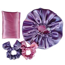 Kit 1 Touca Cetim Com Dupla Face + 1 Fronha + 2 Scrunchies