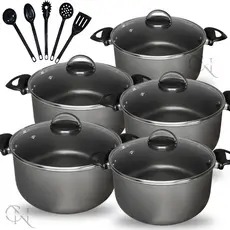 Kit Jogo de Panelas 10 peças Caçarolas Antiaderente Teflon com Tampa Vidro e Utensílios