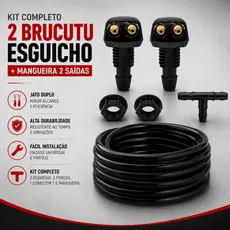 Kit 2 Brucutu Esguicho + Emenda T +  3 Metros de Mangueira 2 Saídas Universal Adaptação