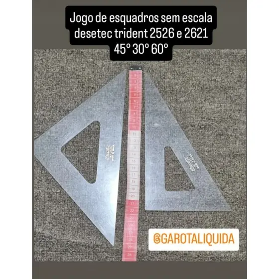 Jogo de esquadros sem escala desetec trident 2526 e 2621 45° 30° 60°