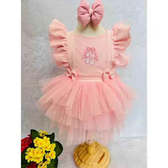 salopete bailarina vestido bailarina rosa tematico aniverssario laço