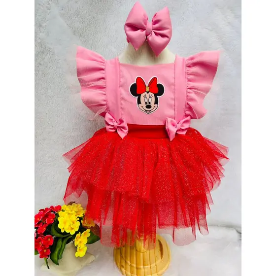 salopete minei rosa romper tematico minnei vestido mesverssario