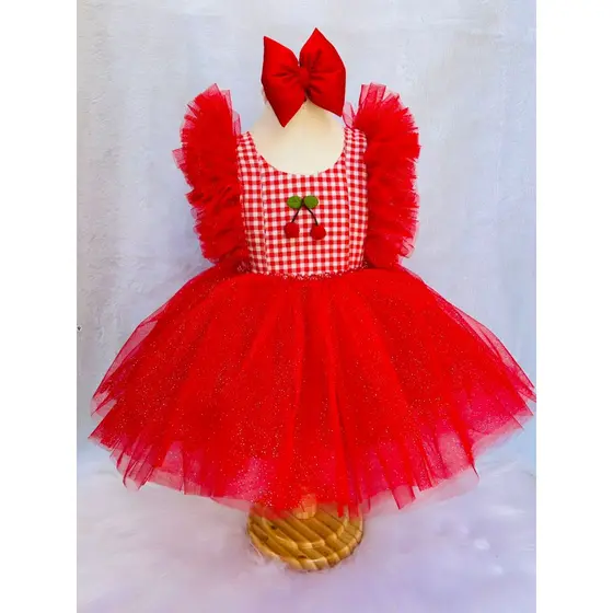 vestido cereja xadrez romper tematico cerejinha salopete cereja xadrez