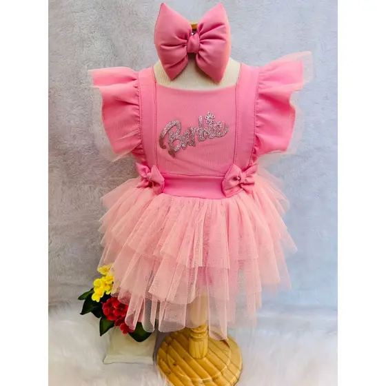 romper tematico barbie rosa salopete barbi rosa menina laço