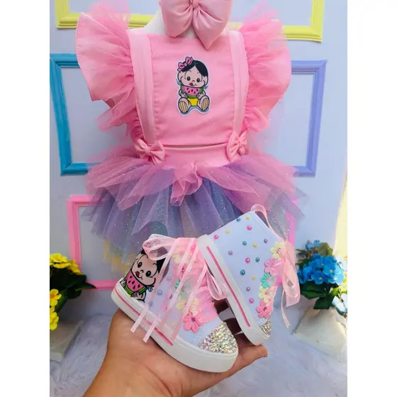 vestido magali baby candy salopete tematica magali candy baby tênis personalisado