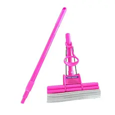 Rodo Mágico Flex Cabo Regulável Telescópico Refil Cinza de Qualidade Esfregão PVA 27 cm Compacto Leve Retrátil Rosa