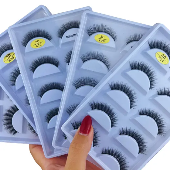 Cartela com 5 pares de cílios feitos à mão modelos X naturais 3D Pronta entrega - MINK HAIR