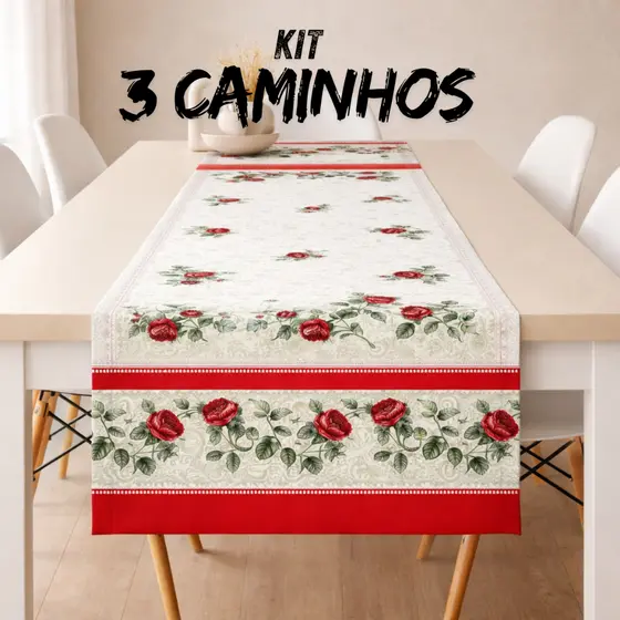 Kit 3 Caminho de Mesa Oxford Estampado