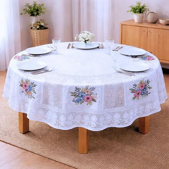 Toalha de Mesa Renda Redonda Estampada