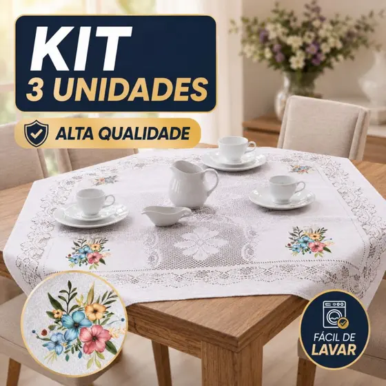 Kit 3 Toalha de Chá Renda Estampado