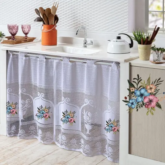 Cortina de Pia Renda Estampada 0,80m x 1,60m