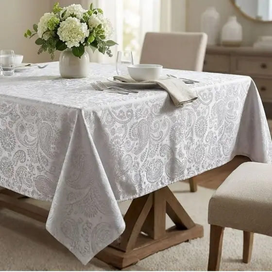 Toalha de Mesa Branca Jacquard LUXO 6 lugares Grande Moderna de Alto Nivel
