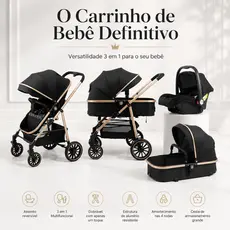 Carrinho Completo 3 EM 1 Com Moisés e Bebe Conforto - Modelo Europeu Luxo