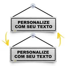 Placa Personalizada C/ Cordinha e Ventosa ou Fita Dupla Face Coloque Seu Texto Porta de Vidro 30x10cm