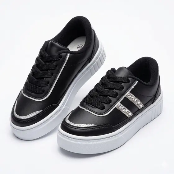 Tenis Casual Feminino Com Detalhe em Strass, Macio, Leve e Confortavel.