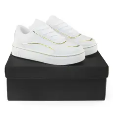 Tênis Feminino Casual Branco com Detalhes em Ouro – Conforto Premium Blogueira