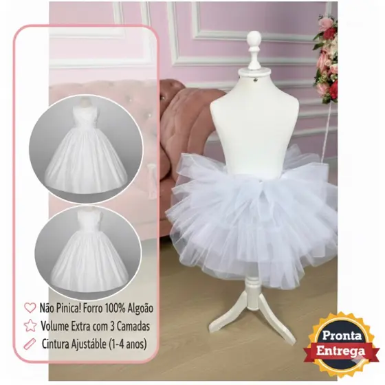 Saiote Festa Infantil Vestido Anagua 1 a 14 anos - Não pinica - Envio imediato