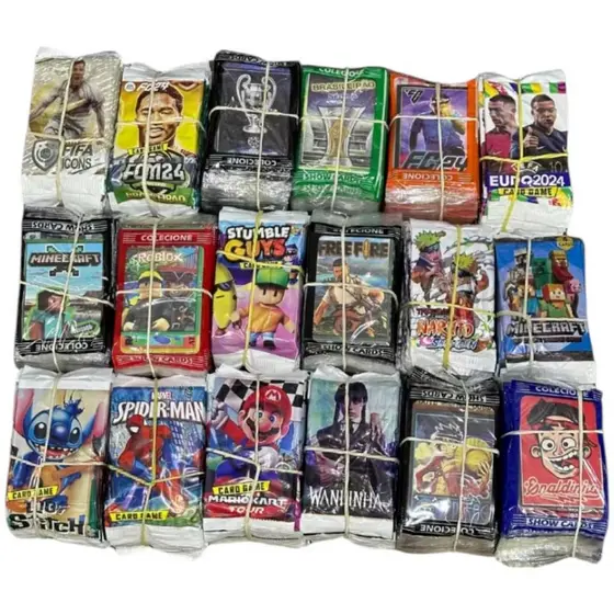 Kit 200 Cards Figurinhas Com 50 Pacotinhos Personagens Sortidos Para Bater Bafo Trocar Cartas