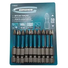 Ponta Bits Pz2 50mm Pozidriv encaixe rápido Impacto Torção Aço cromo Gross Kit 10 peças
