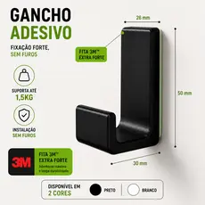 Gancho de parede adesivo 3M Extra Forte Até 1,5kg Sem Furo, Multiuso