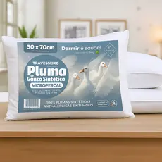 Travesseiro Pluma de Ganso Sintético Micropercal Antialergico Antiácaro 400 Fios Confortável Premium