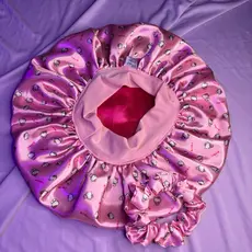 Touca De Cetim Faixa Estampada Hello Kitty Anti-Frizz Dupla-Face Para Dormir