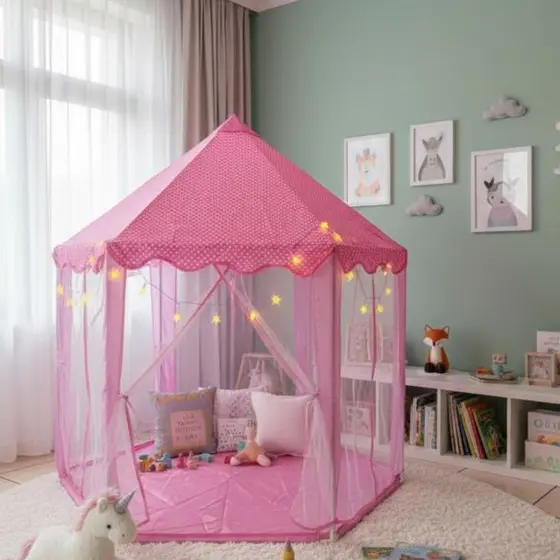 Tenda Rosa Barraca Cabana Infantil Mundo Das Princesas + Led