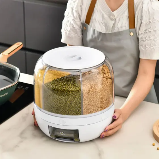 DISPENSER DE ALIMENTOS GIRATORIO 6 DIVISOES - BRANCO