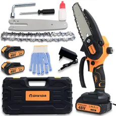 Mini Motosserra 48V com 2 Baterias – Serra Elétrica Portátil com Maleta, Correntes e Acessórios